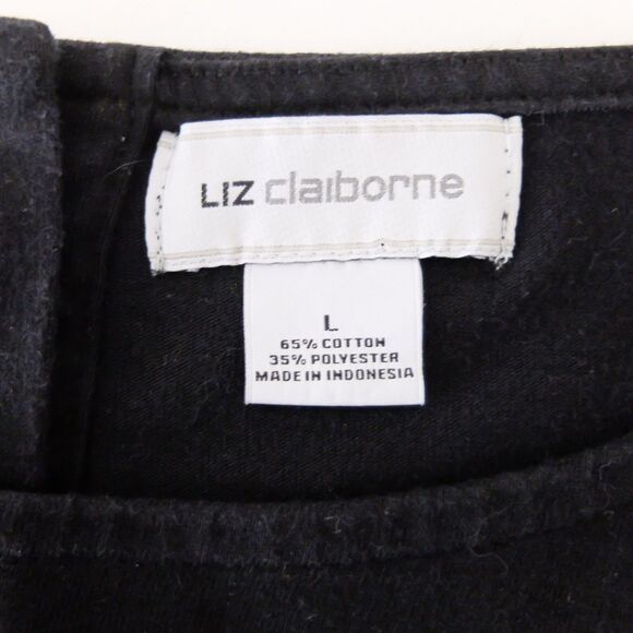 Liz Claiborne Black White Back Button 3/4 Sleeve Top Size Large - Picture 4 of 6